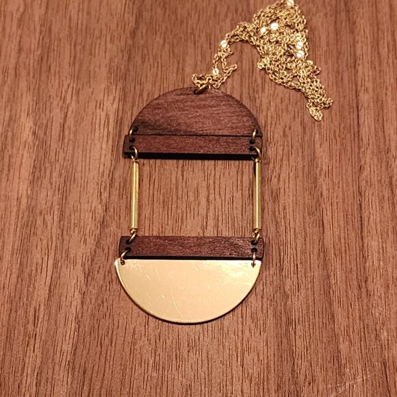 Delicate Half Moons Wood & Gold Necklace - Picture 4 of 4